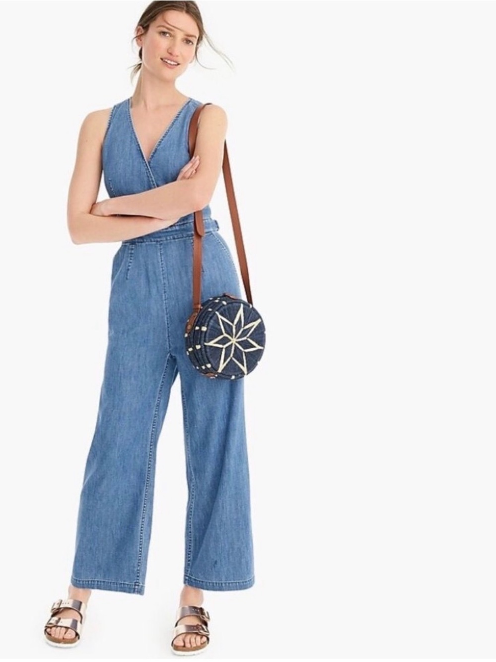 Sleeveless Blue Denim Wrap Jumpsuit